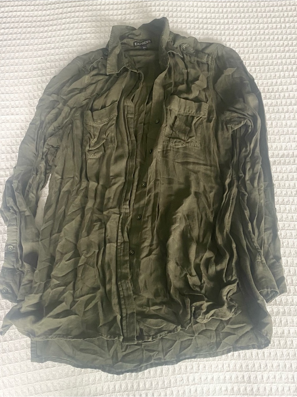 Express Olive Green Women's Button-Down Shirt large